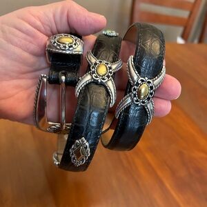 Brighton Black Leather Western Style Belt w/Conchos Silver and Gold ML size 32